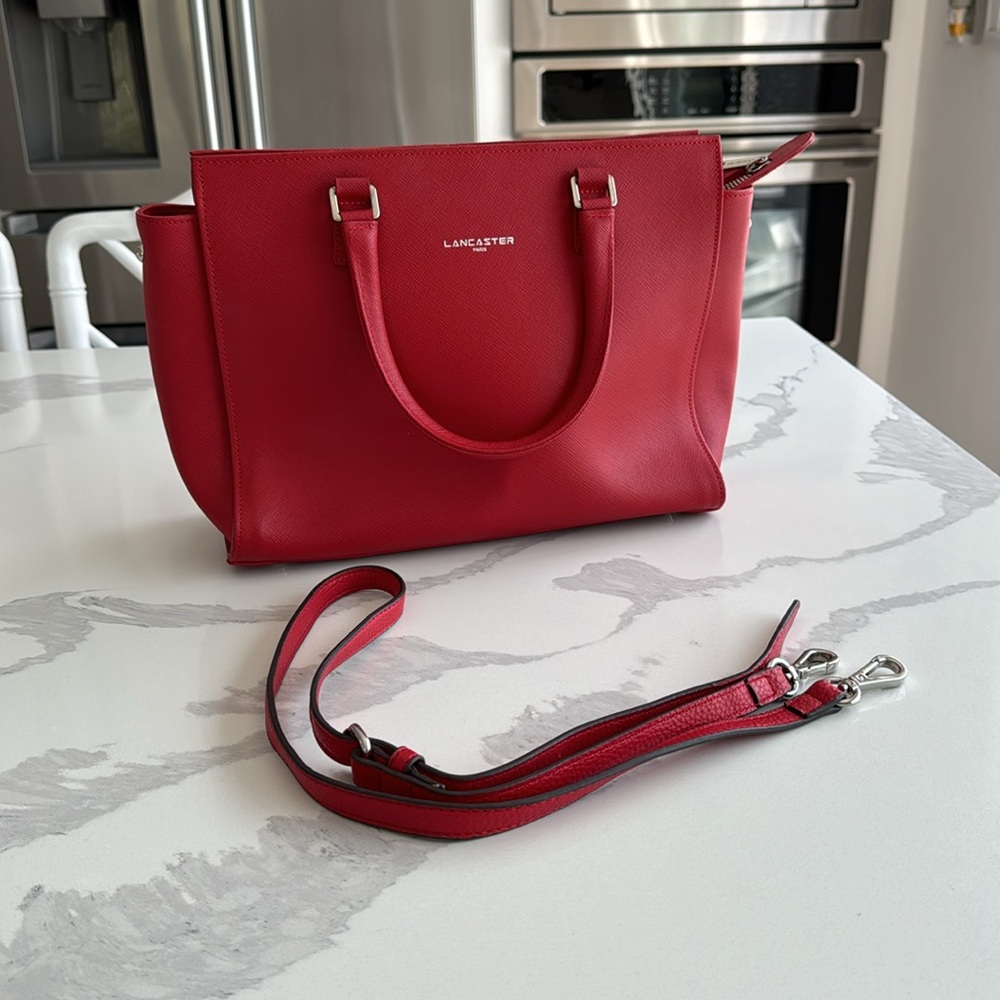 MADE IN FRANCE Lancaster M Bag Adele red satchel crossbody strap saffiano $229 - Picture 14 of 16